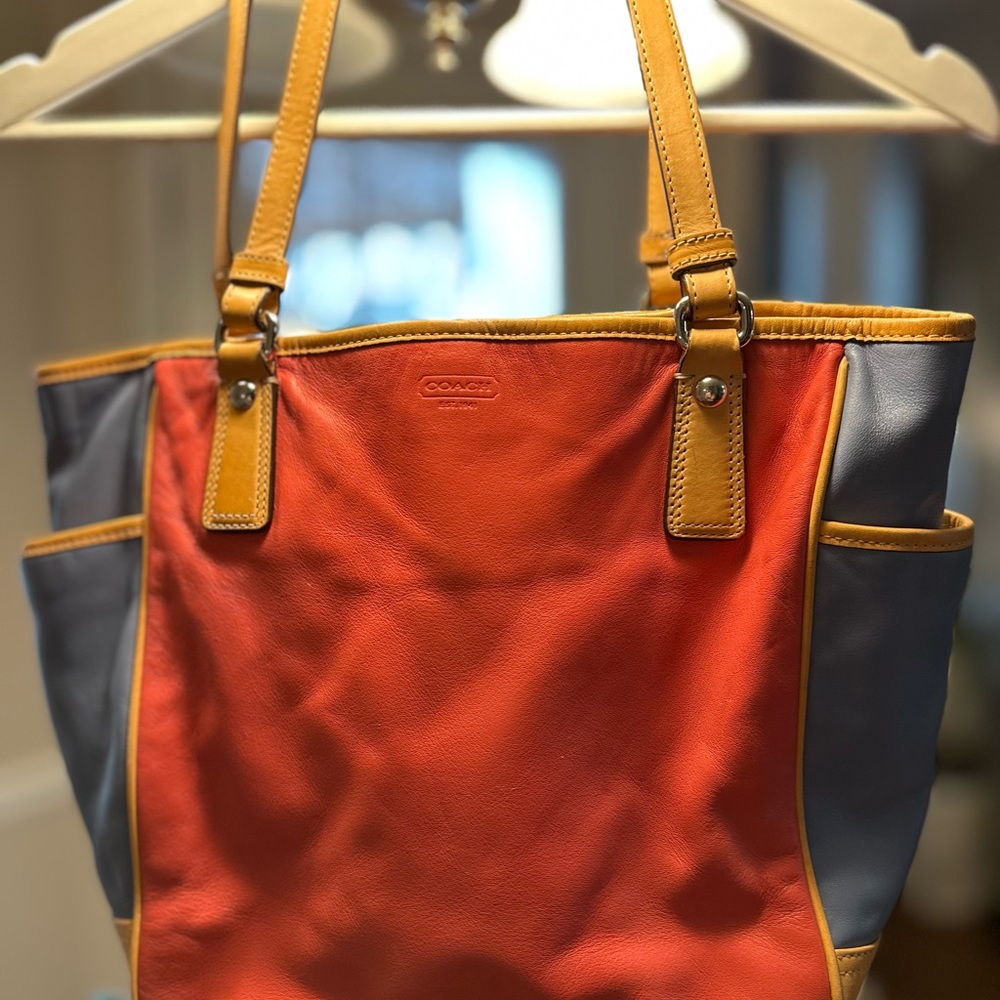 Coach Coral and Blue Women's Purse/Tote